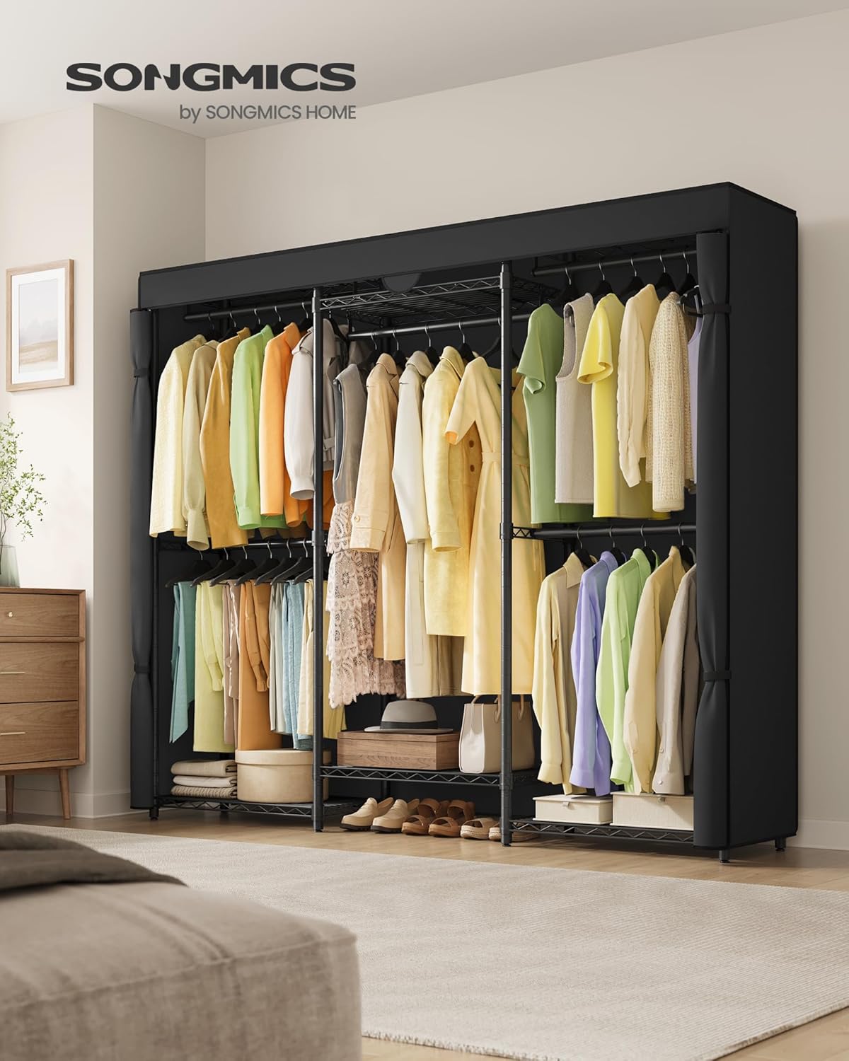 SONGMICS Heavy-Duty Clothes Rack, Garment Rack, Portable Closet, 68.7-Inch Wide Clothing Rack with