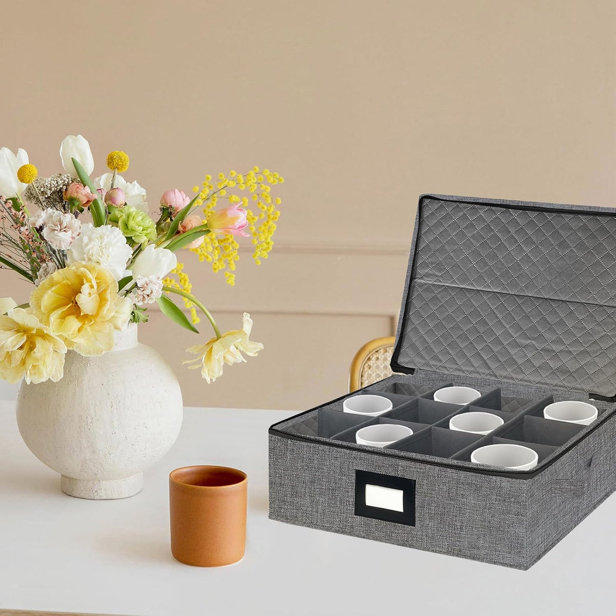 homyfort Mug Coffee Storage Box with Dividers - Stackable Glass China Storage Containers Hard Shell