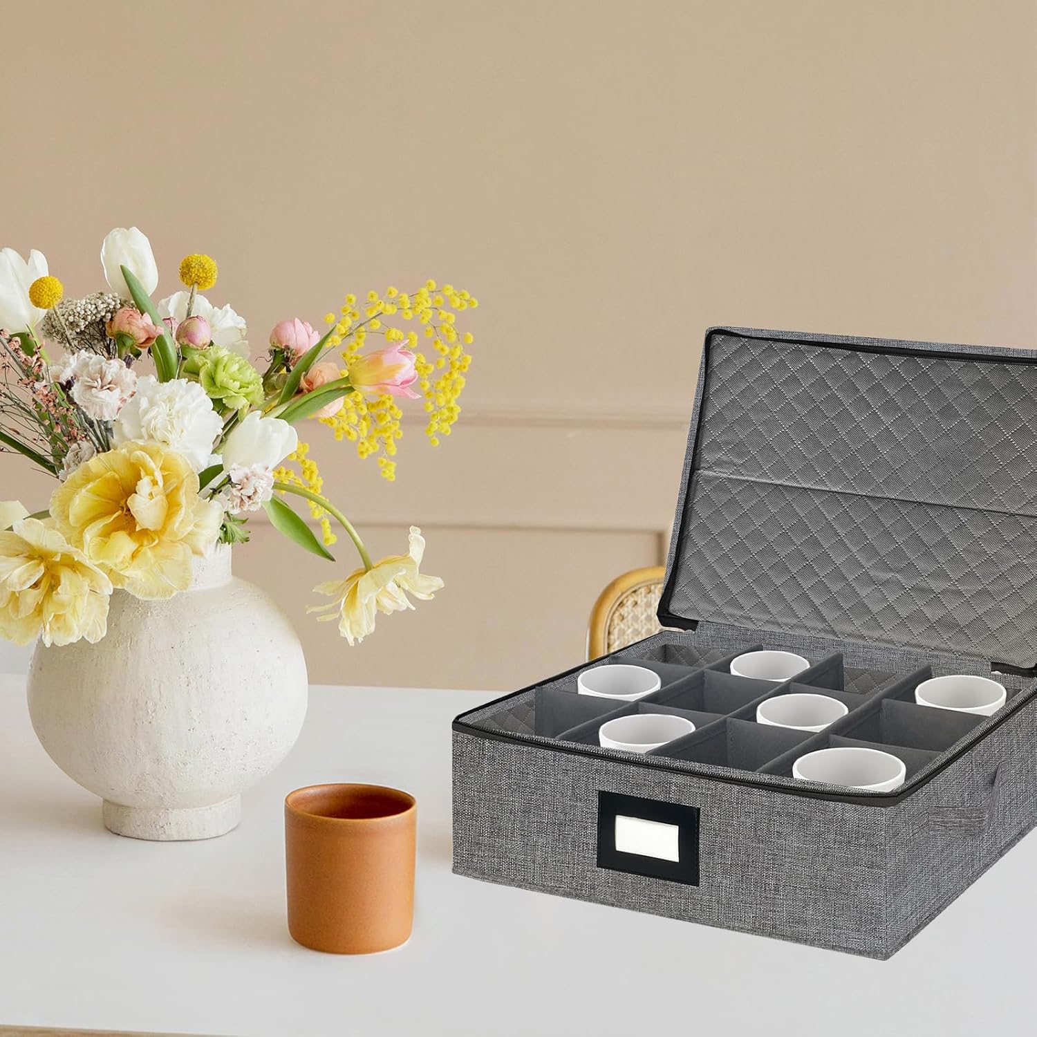 homyfort Mug Coffee Storage Box with Dividers - Stackable Glass China Storage Containers Hard Shell