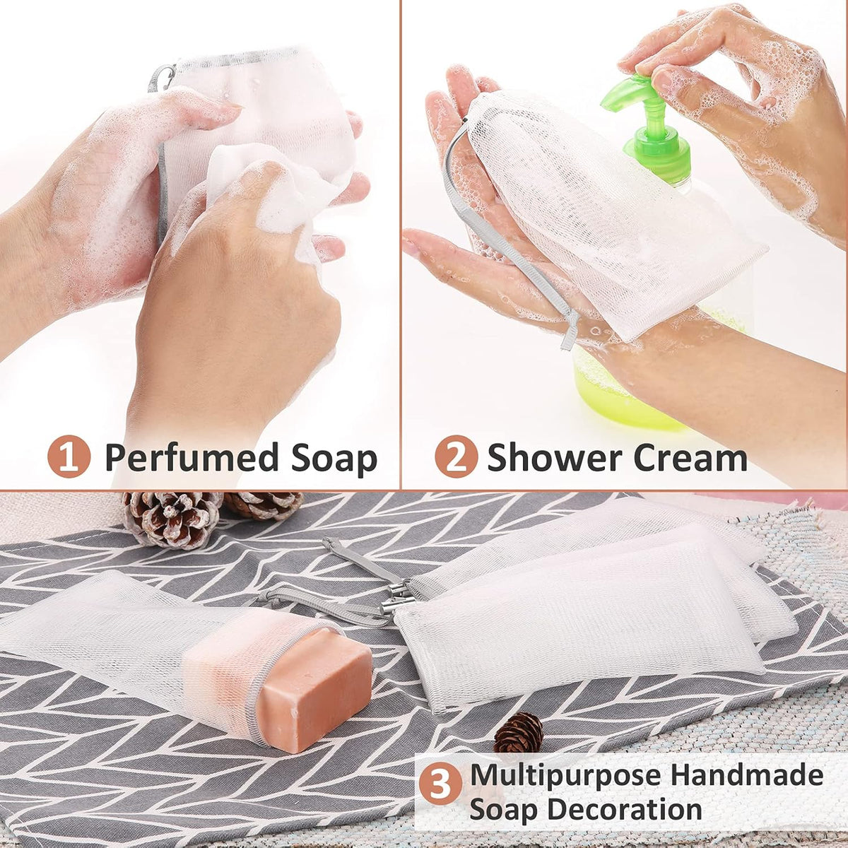 Cobahom 6 Pcs Mesh Soap Bag Mesh Foaming Net Soap Sack Bags Soap Handmade Soap Bubble Mesh Net Bags