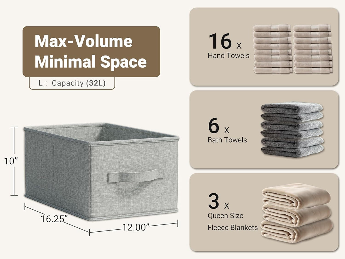 3 Pack Fabric Storage Bins for Shelves | 16.25x12x10in Closet Storage Baskets | Collapsible Storage