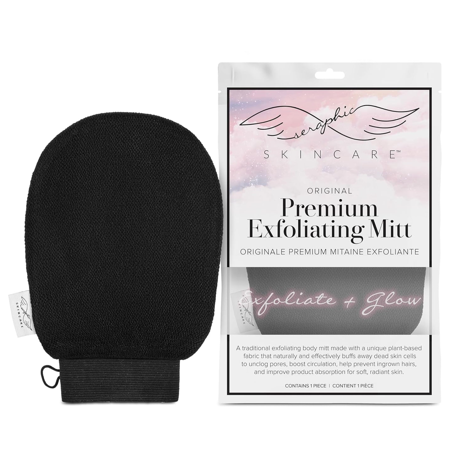 Seraphic Skincare (Original) Premium Exfoliating Mitt for Body (1pc) – 100% Vegan Viscose