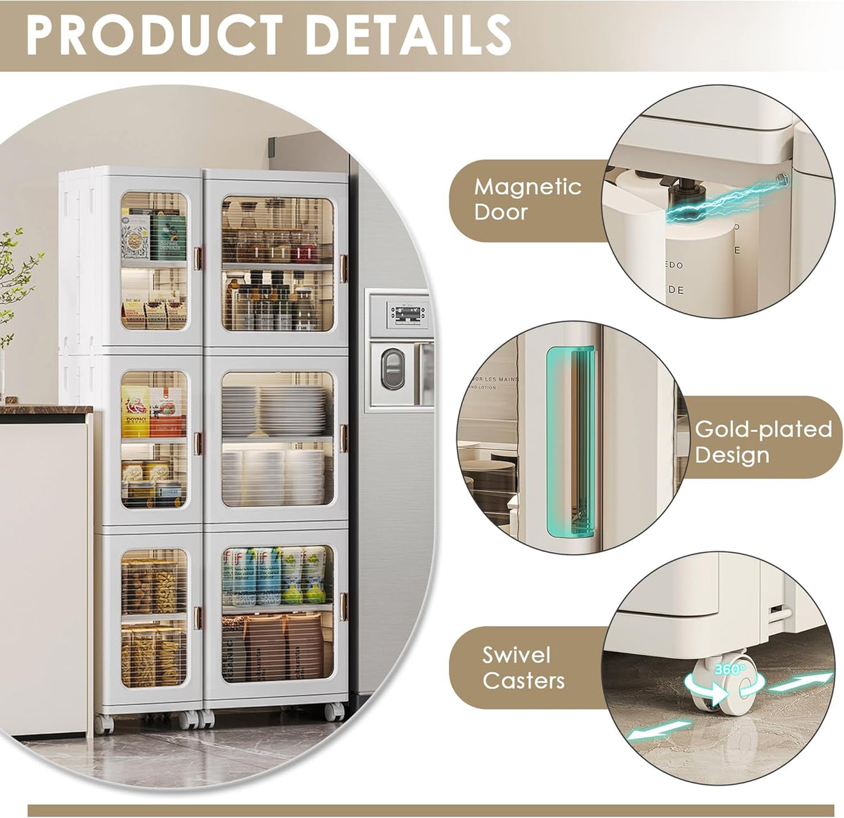 VECELO 4-Tier Tall Narrow Storage Cabinet with Movable Wheels, Adjustable Shelves, Anti-Tip, Slim
