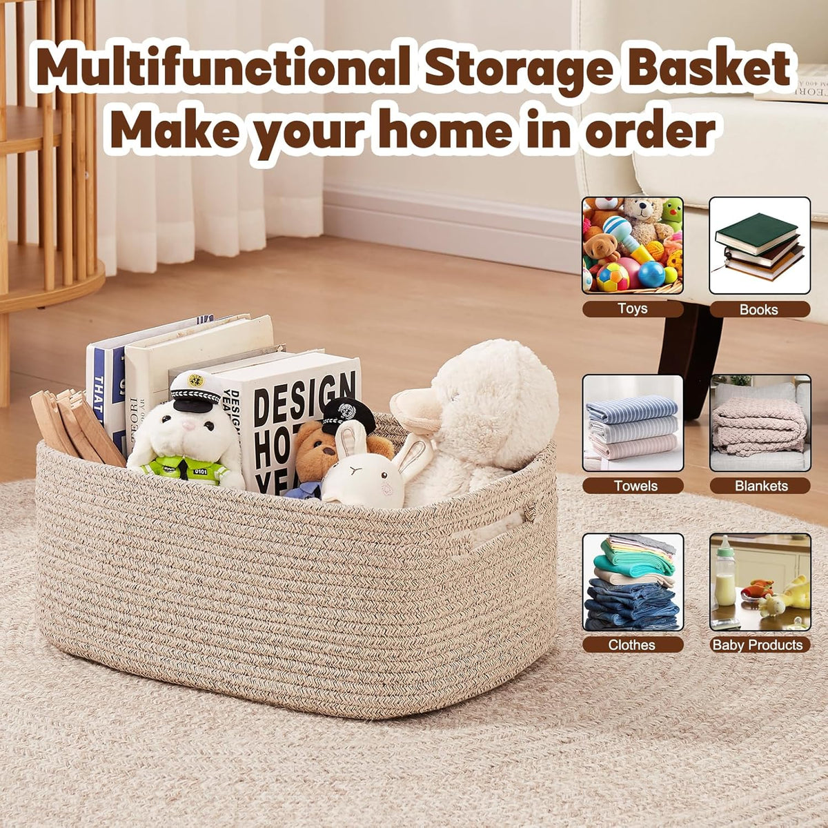 OIAHOMY Storage Basket for Shelves, Closet Cube Storage Bins Baskets for Clothes Blanket Towels