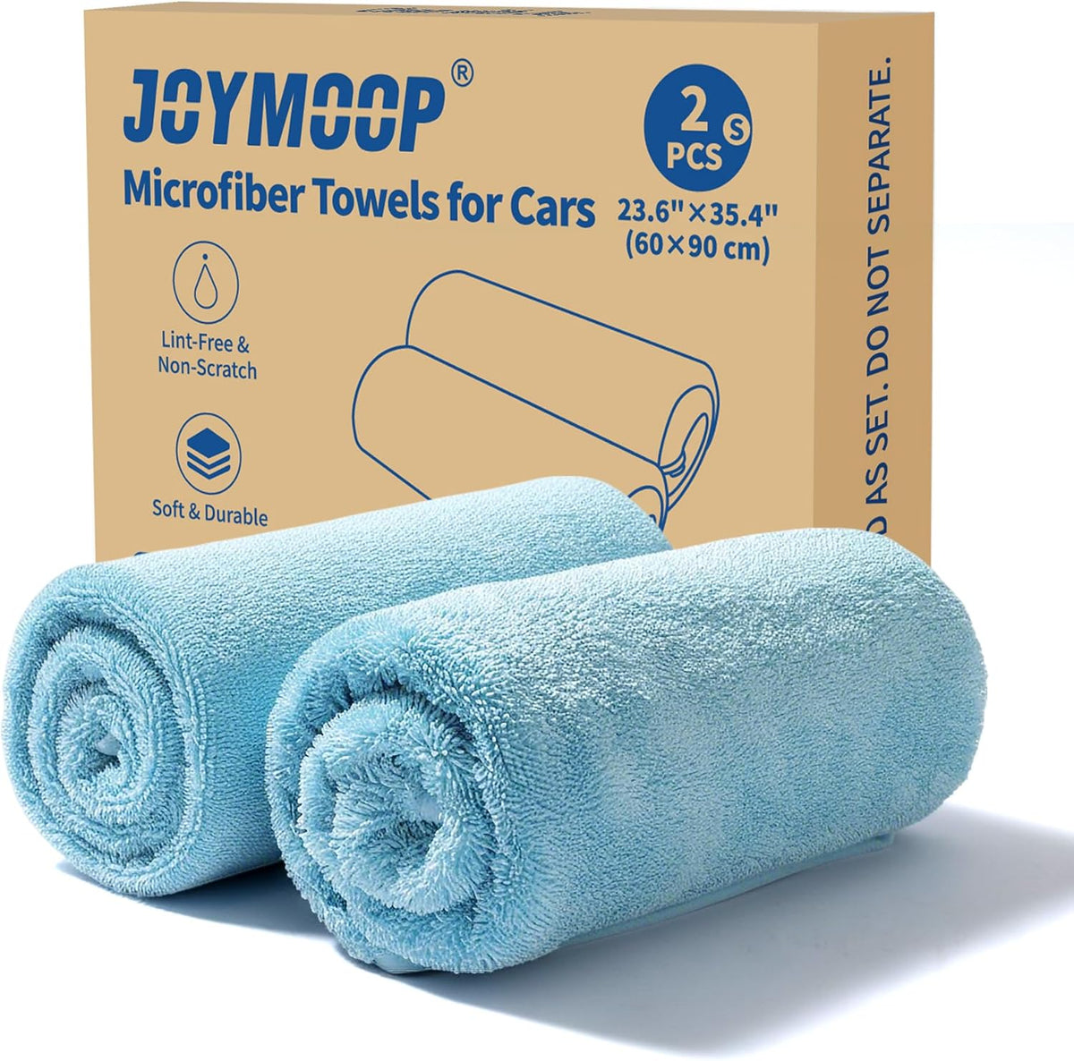 JOYMOOP Microfiber Towels for Cars, 2 Pack 35.4" x 23.6" Car Drying Towel, Blue Reusable Car Towel