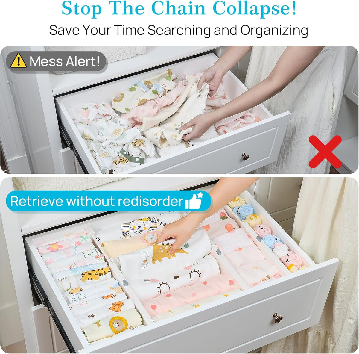 Vtopmart Drawer Dividers for Clothes 8 Pack, Adjustable 4" High Expandable from 11.6"-17" Dresser