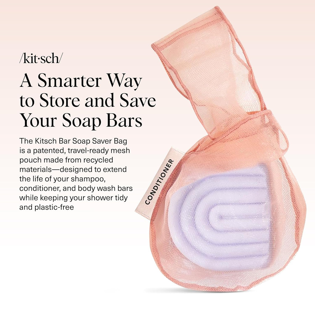 Kitsch Bar Soap Saver Bag – Patented Mesh Bag Soap Holder for Shampoo and Conditioner Bars