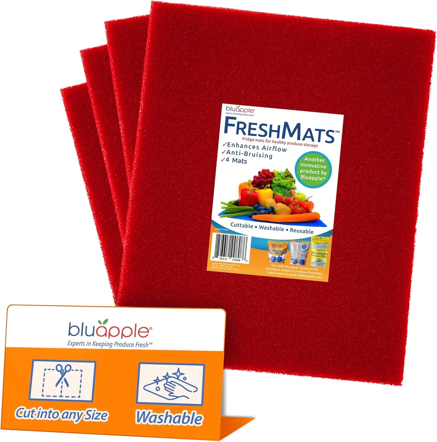 Bluapple FreshMats, Refrigerator Bin Liner, Fridge Drawer Mats, Crisper Life Extender Liner Keeps