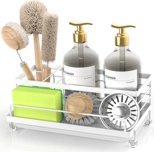 Cisily Sponge Holder for Kitchen, Sink Caddy Organizer, Kitchen Sink Accessories with Drip Tray