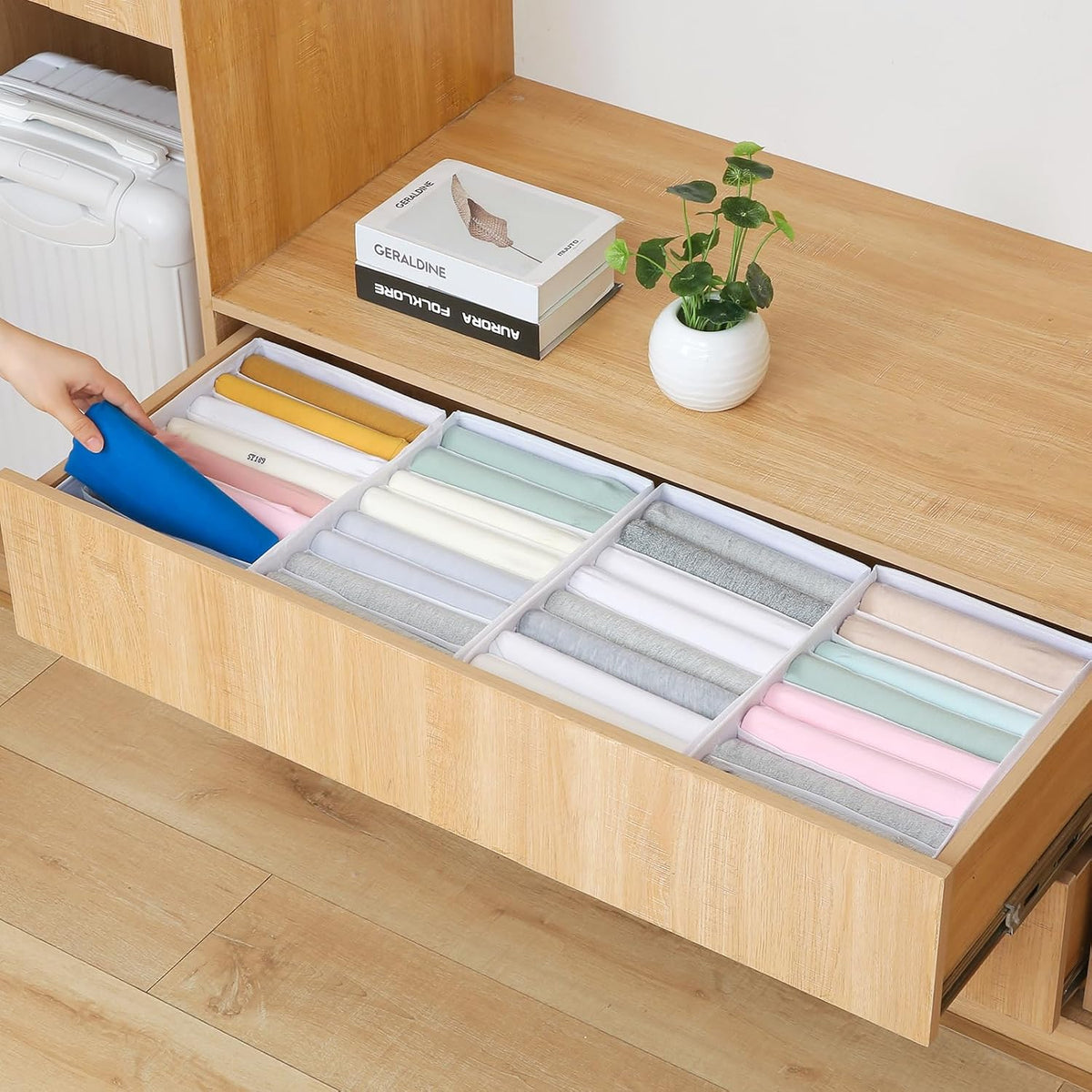 Qozary 4 Pack Drawer Organizers for Clothing, 8 Grids Foldable Closet Organizers and Storage Bins