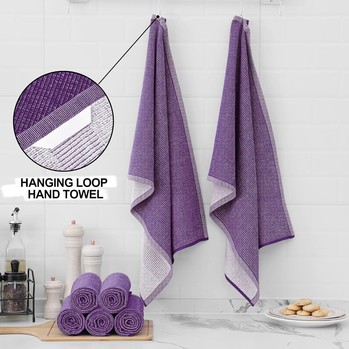 Homaxy Premium Kitchen Towels(18”x 28”, 12 Pack), Large Cotton Kitchen Hand Towels, Flat and Terry