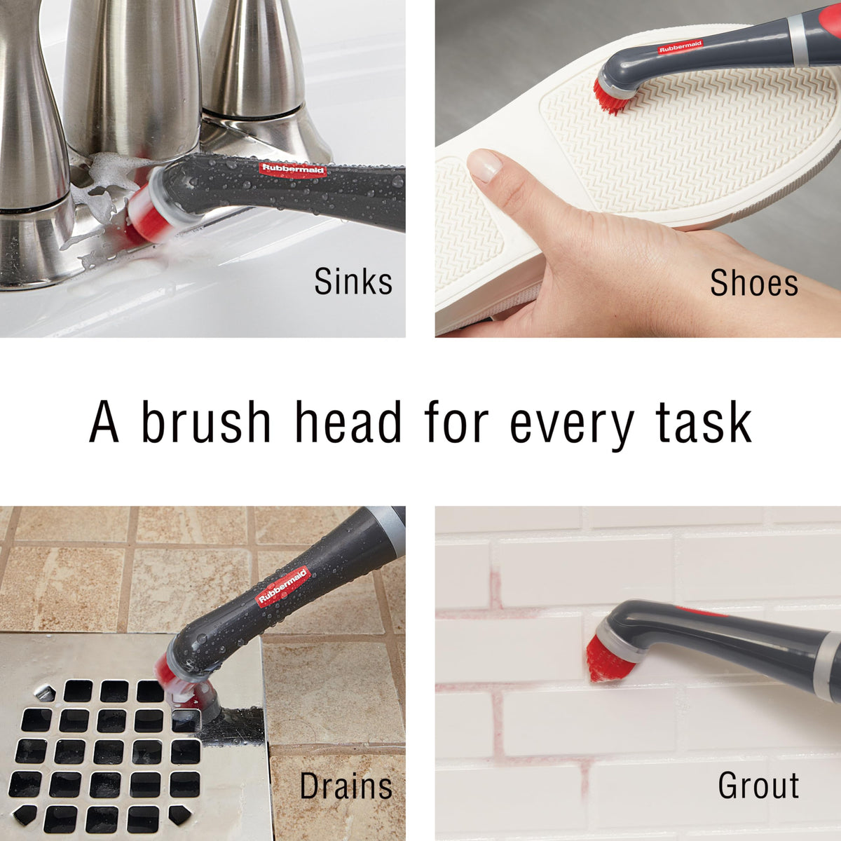 Rubbermaid Reveal Power Scrubber with Multi-Purpose & Grout Head, Cordless Electric Battery Powered