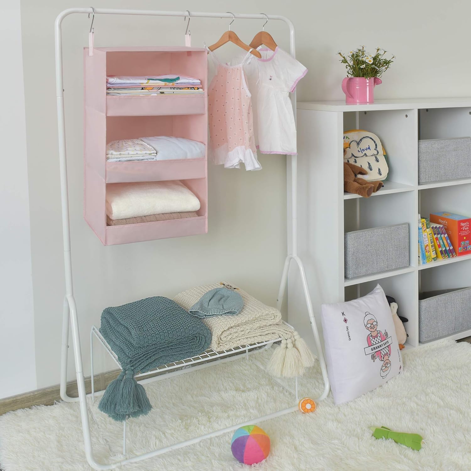 GRANNY SAYS 3-Shelf Hanging Closet Organizer, Collapsible Closet Hanging Shelves, Nursery Hanging