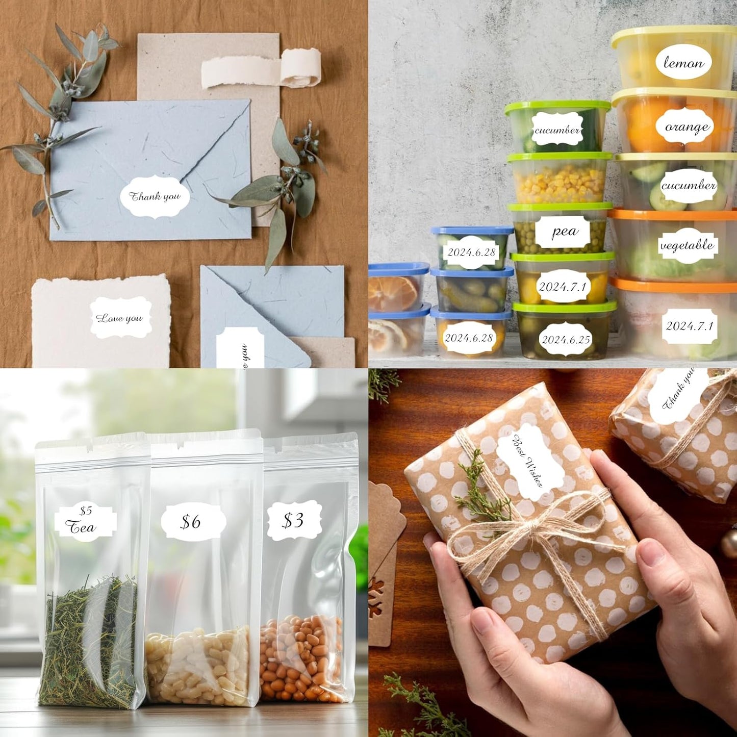 350 PCS Gift Tags Stickers Name Labels Stickers,2" x 1.2" Fancy Shape Stickers Self-Adhesive