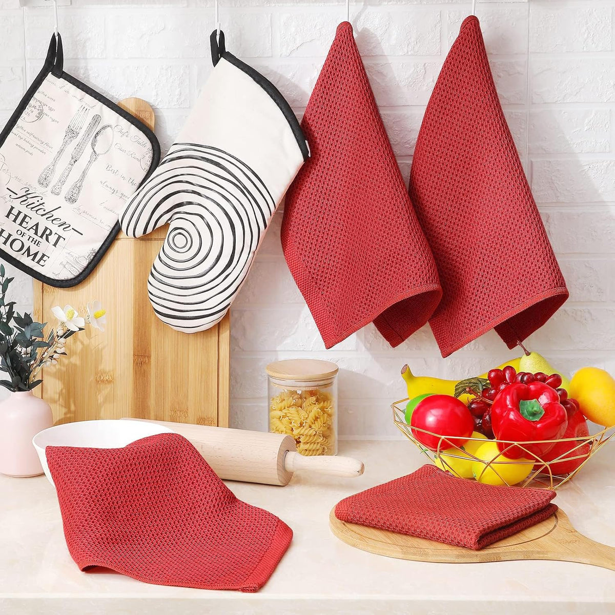 Homaxy 100% Cotton Waffle Weave Kitchen Dish Cloths, Ultra Soft Absorbent Quick Drying Dish Towels