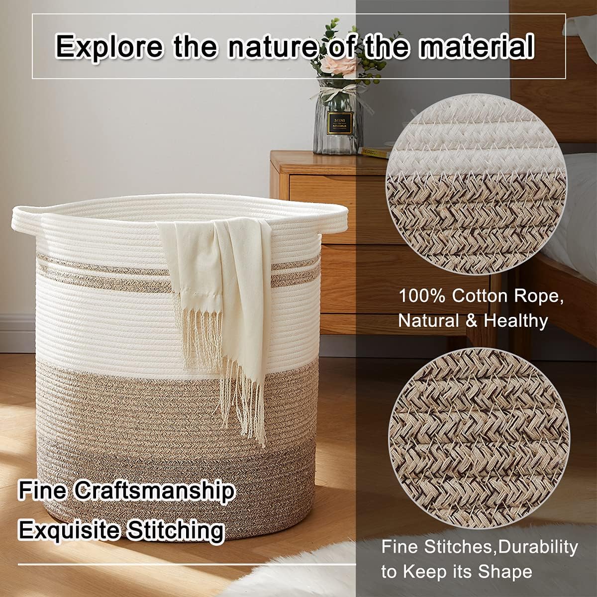 OIAHOMY 80L Laundry Baskets Hamper with Handles,Decorative Basket for Living room,Woven Storage