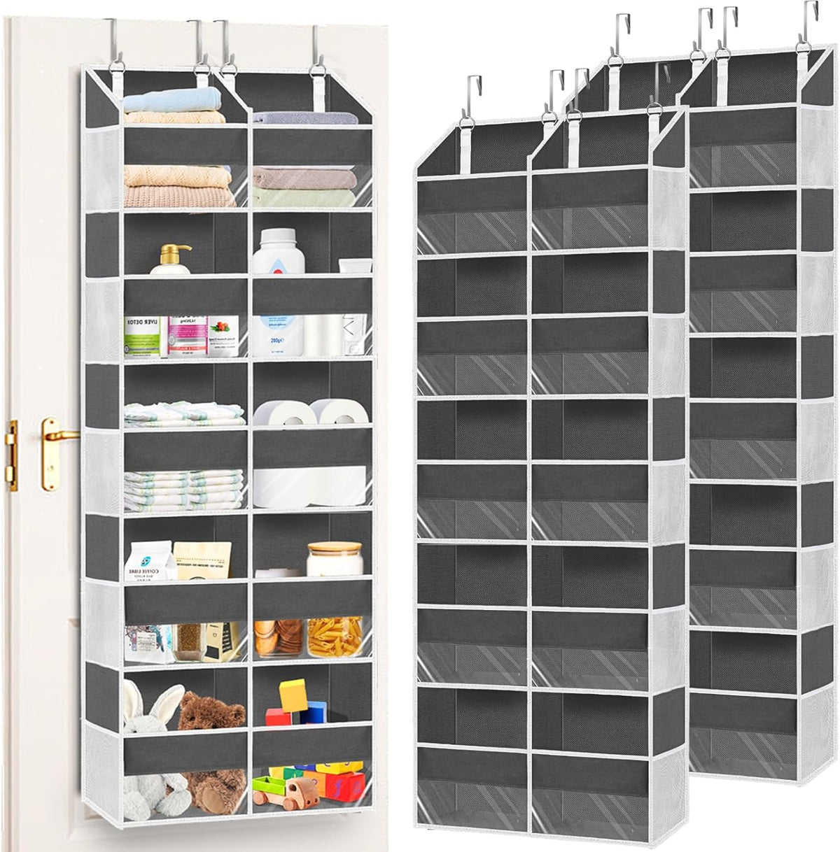 2 Pack Over the Door Organizer 5 Tiers, Extra Large Behind Door Storage of 10 Compartments, 80 lbs
