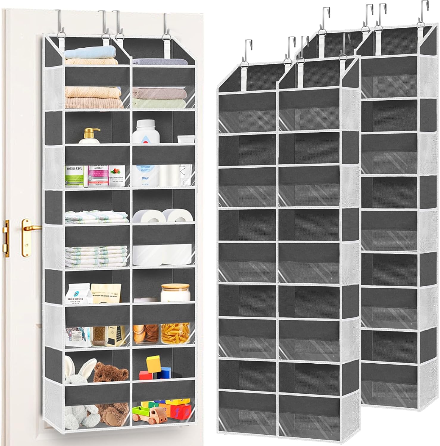 2 Pack Over the Door Organizer 5 Tiers, Extra Large Behind Door Storage of 10 Compartments, 80 lbs