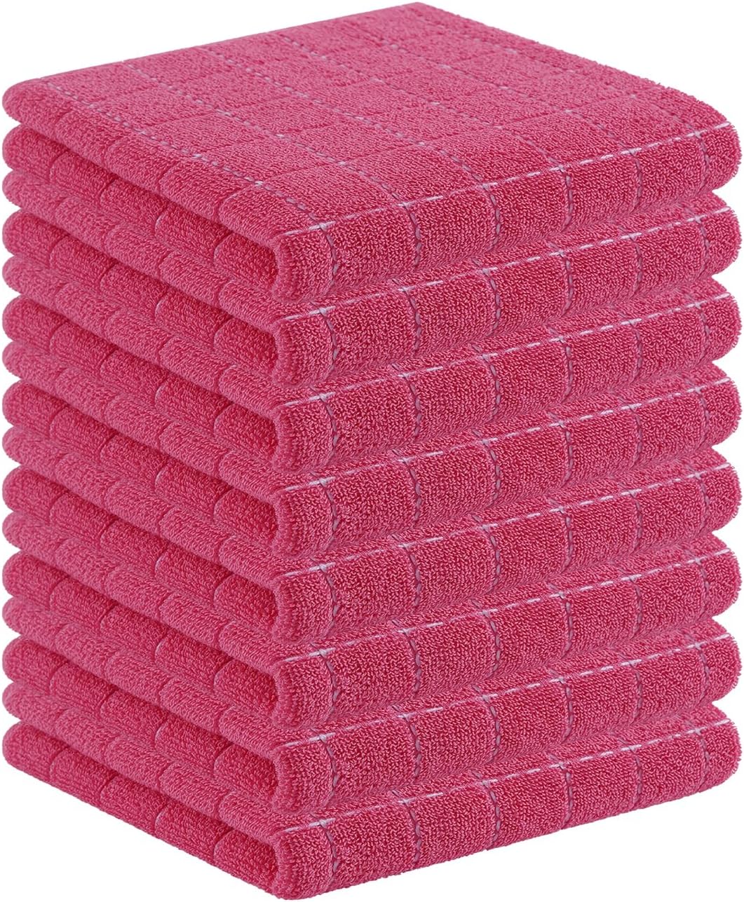 Homaxy 100% Cotton Terry Kitchen Towels(Rose Red, 13 x 28 inches), Checkered Designed, Soft and