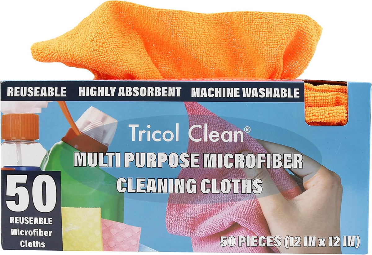 Tricol Clean Profesional Resuable Lint Free Microfiber Edgeless Cleaning Cloth 50PK Cleaning
