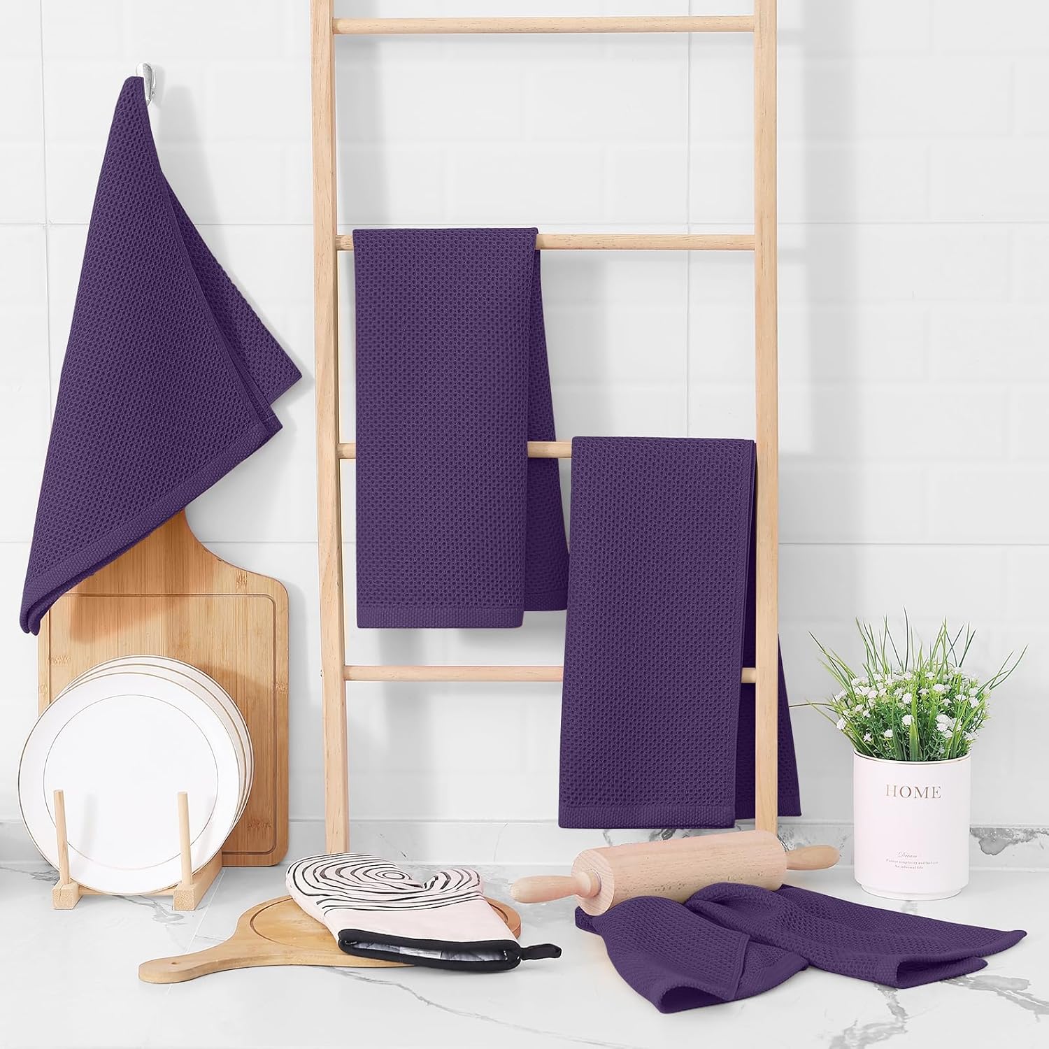 Homaxy 100% Cotton Waffle Weave Kitchen Dish Towels, Ultra Soft Absorbent Quick Drying Cleaning