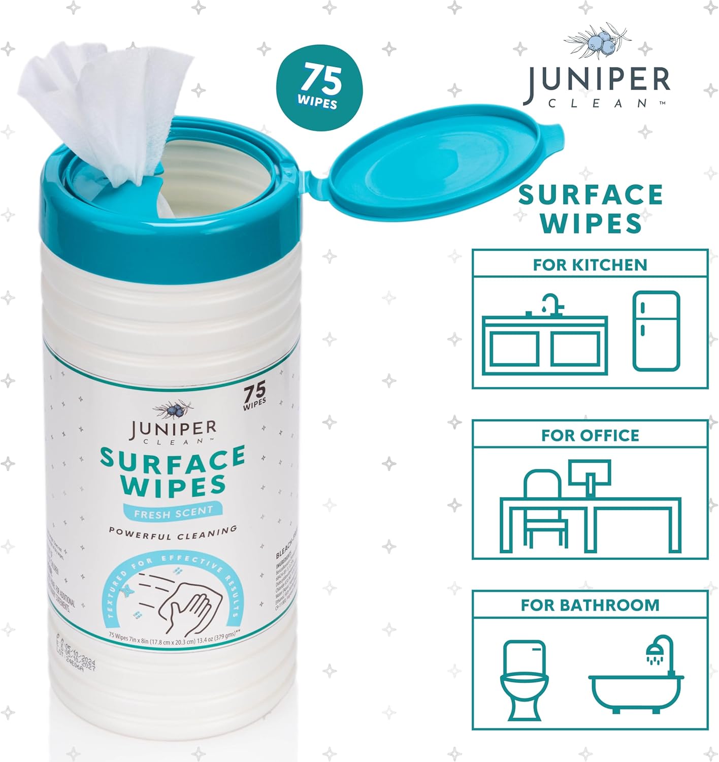 4 Pack Surface Cleaning Wipes Bleach Free, All-Purpose Cleaner for Bathroom, Kitchen, Office, 300