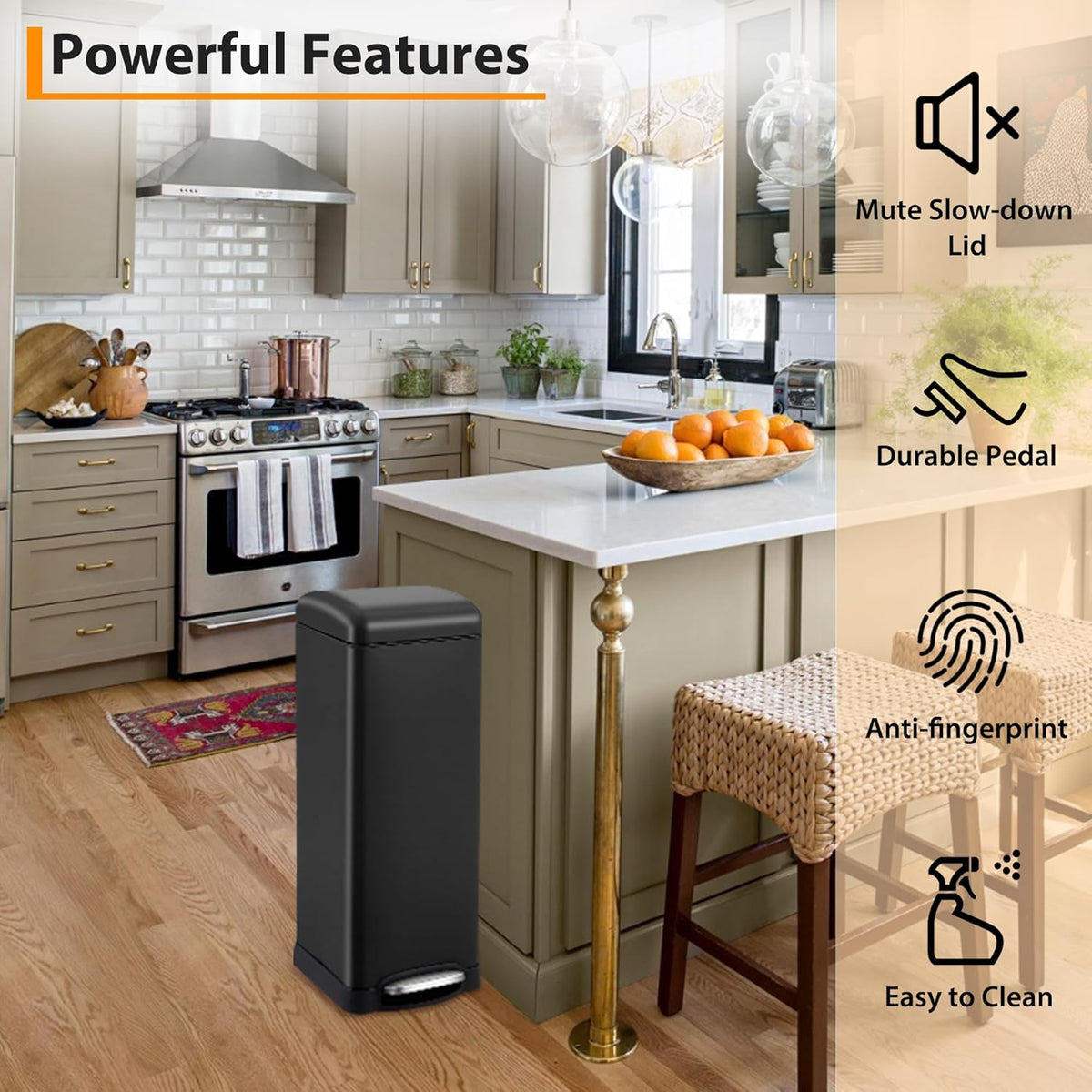 TrailBlaze 8Gallon / 30l Kitchen Trash Can, Stainless Steel Rectangular Pedal Recycle Bin with