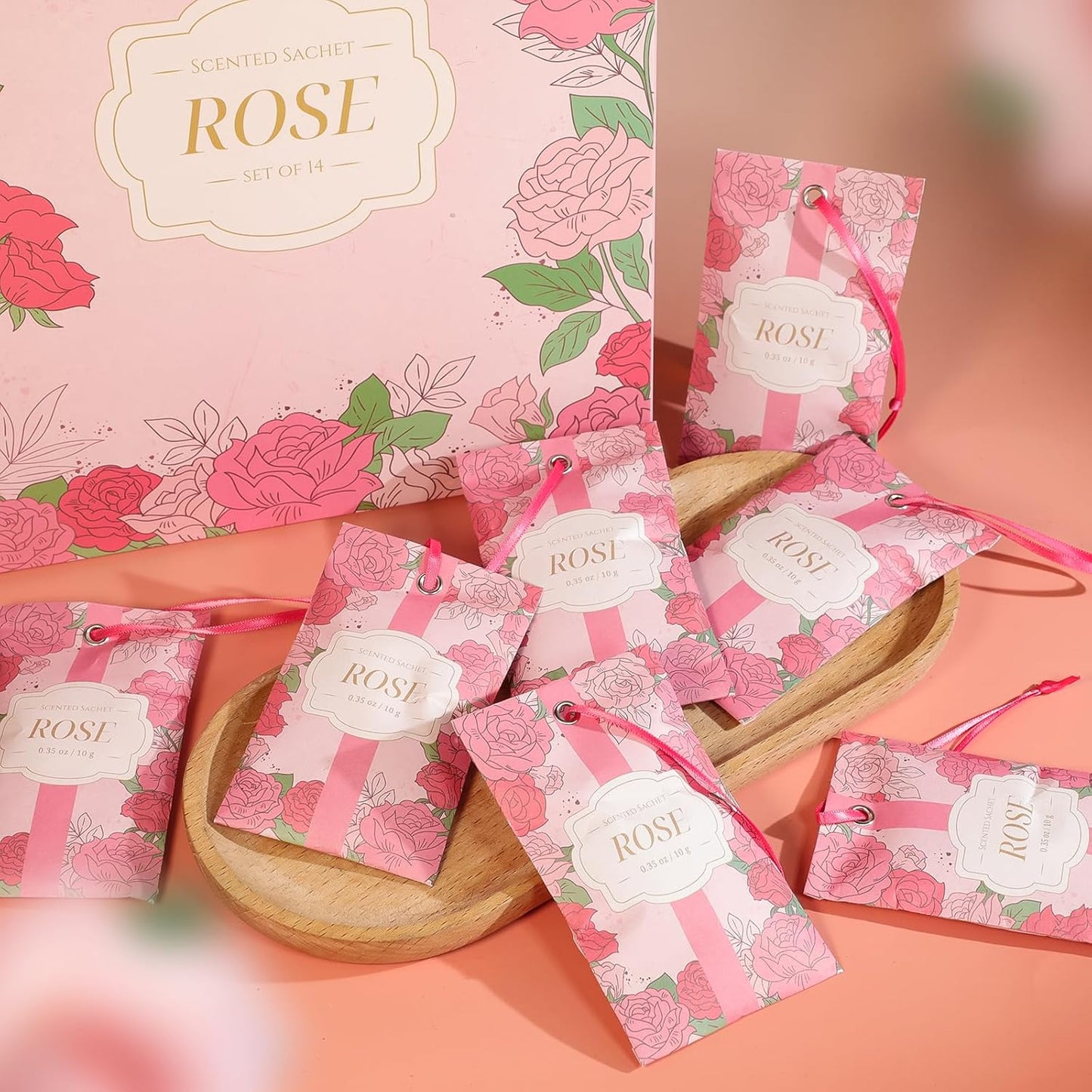 SCENTORINI Scented Sachets for Drawers and Closets, Rose Scent 14 Pack, Long-Lasting Sachets Bags