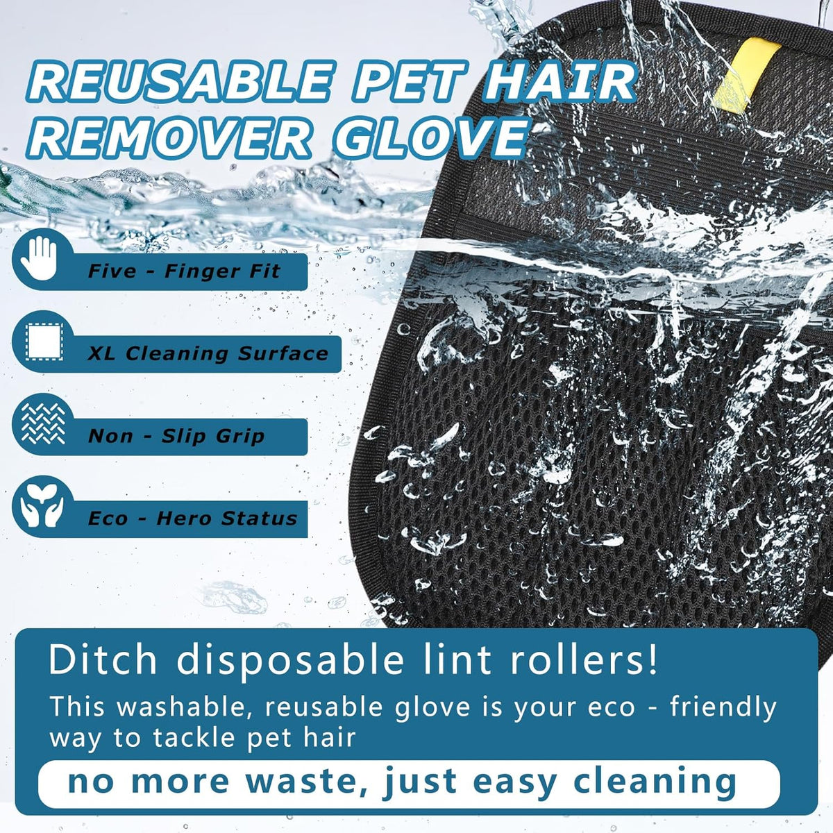 2Pcs Magic Brush Pet Hair Remover, Five-Finger Electrostatic Cat & Dog Hair Removal Gloves for