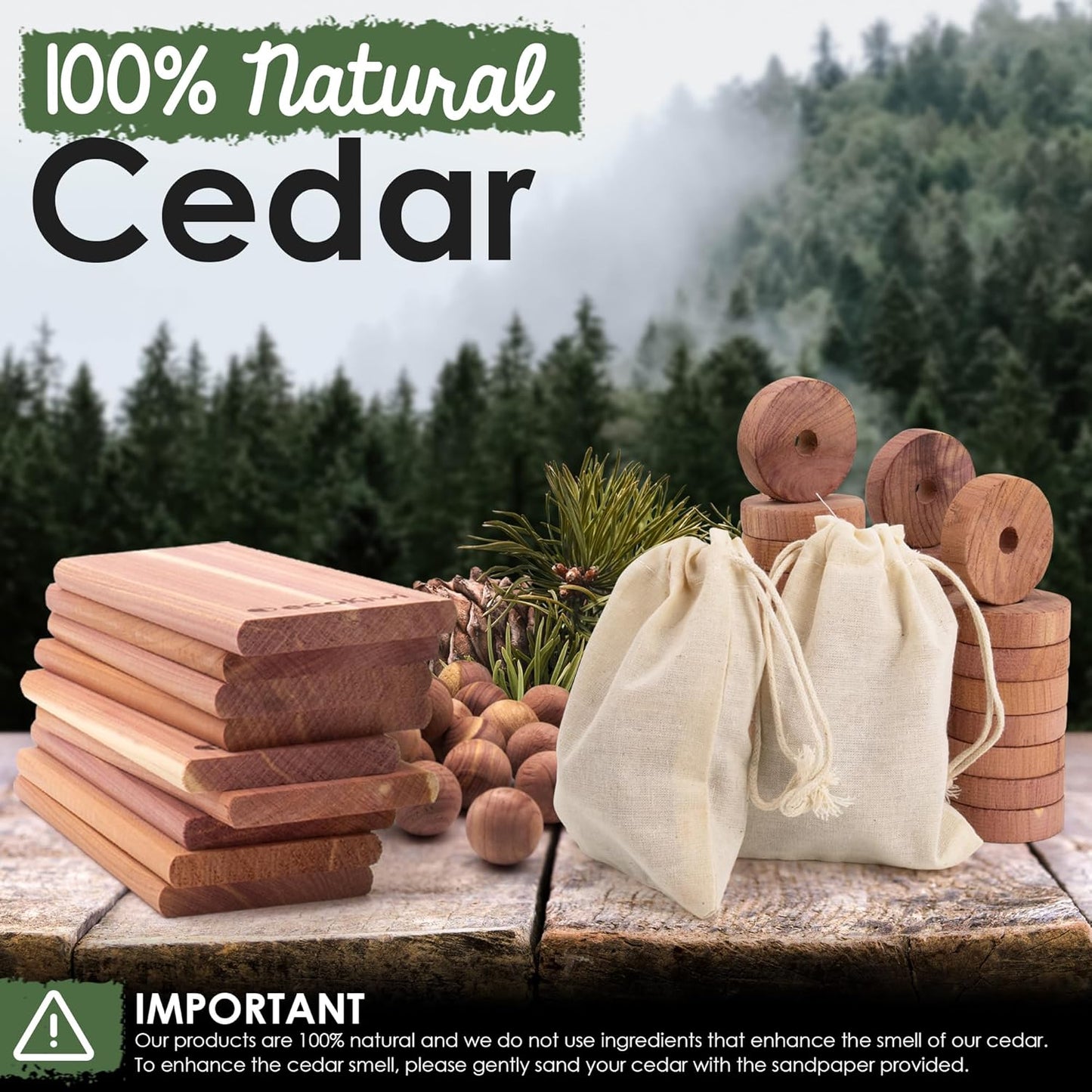 ecoKiwi Cedar Blocks for Clothes Storage Super Bundle Box - Cedar Hangers x10, Balls x30 & Rings