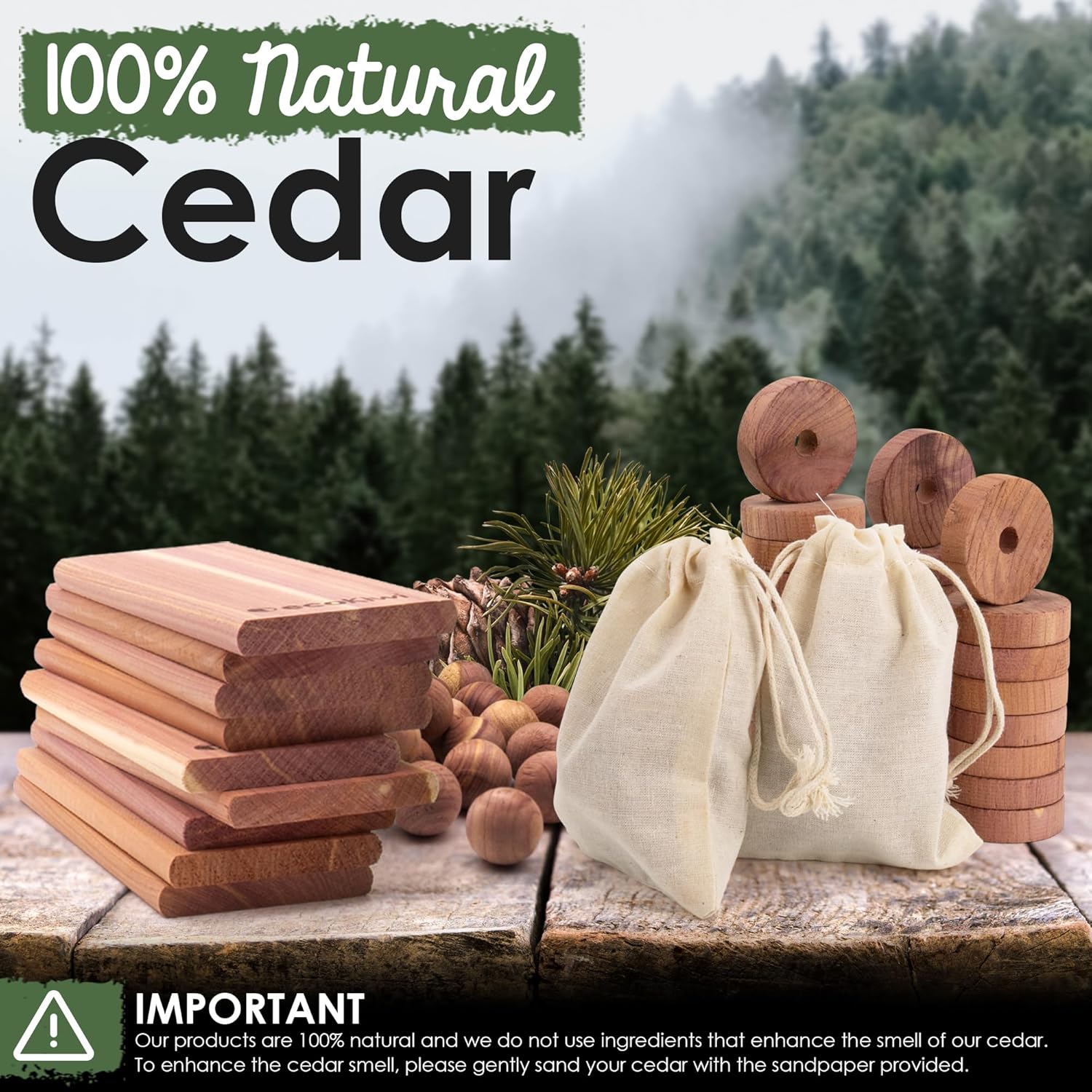 ecoKiwi Cedar Blocks for Clothes Storage Super Bundle Box - Cedar Hangers x10, Balls x30 & Rings