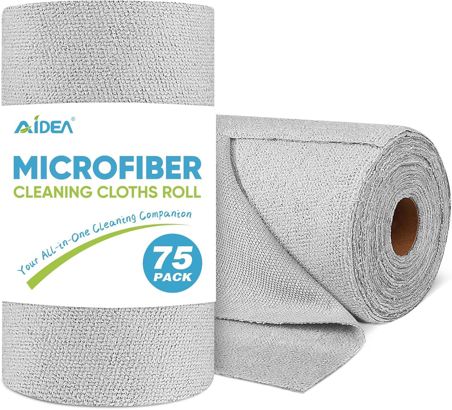 AIDEA Microfiber Cleaning Cloth Roll, Grey 75PK, Reusable Paper Towels Tear Away Cloth, Microfiber