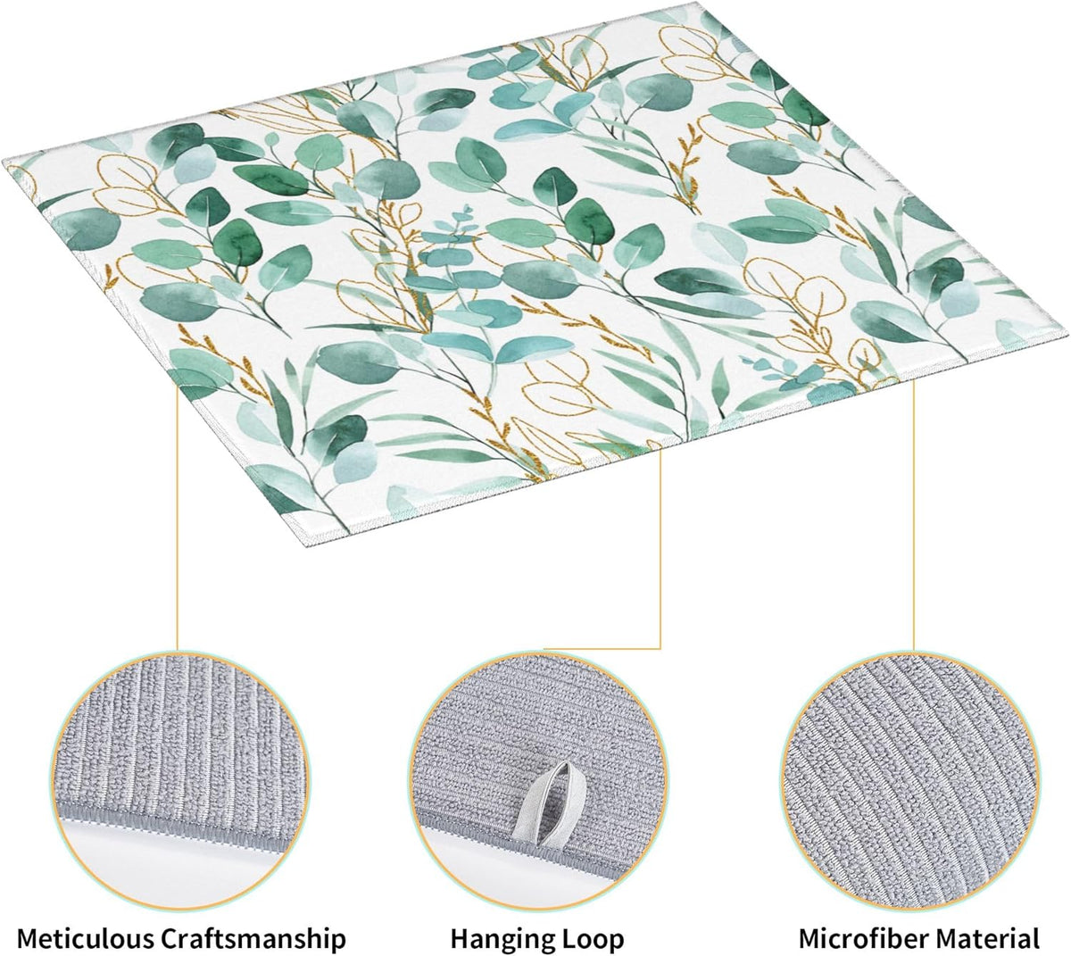 Sage Green Leaves Dish Drying Mat for Kitchen Counter Cute Botanical Dish Drainer Rack Mats 16"x18"