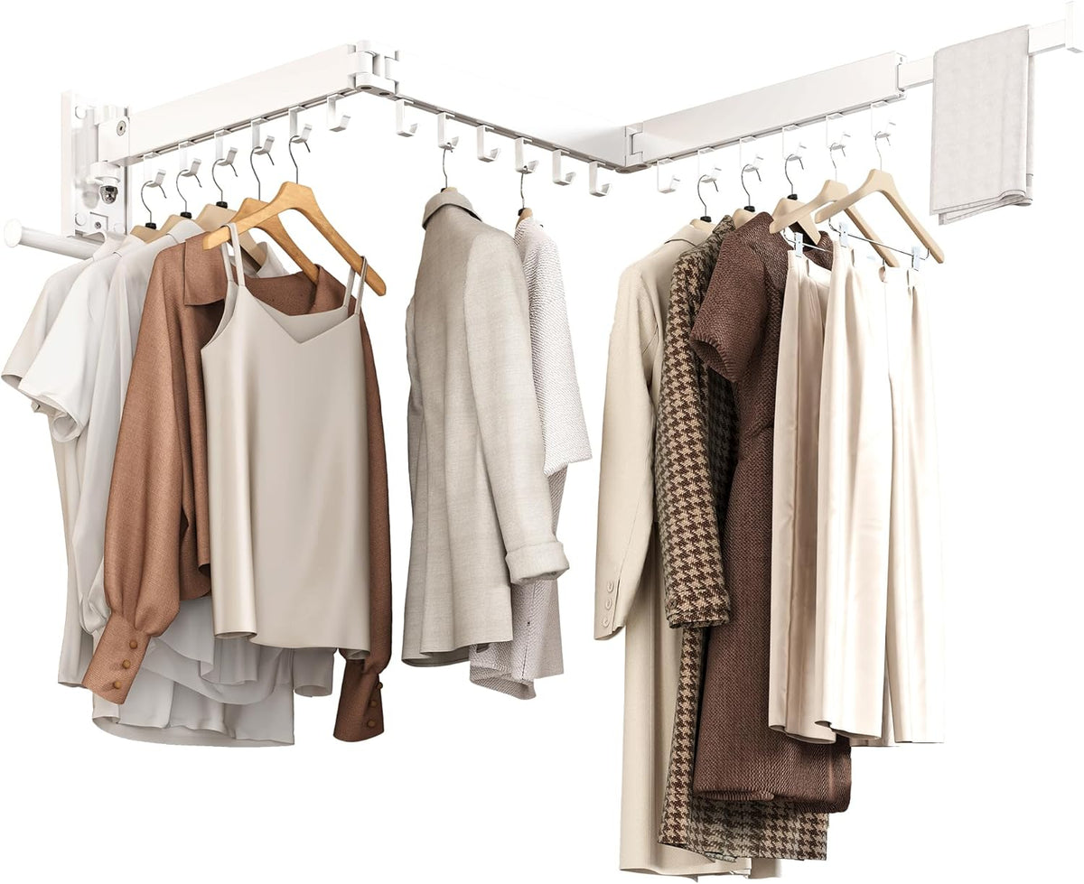 Wall Mounted Collapsible Clothes Drying Rack, Space-Saving Laundry Drying Rack Clothing Hanger