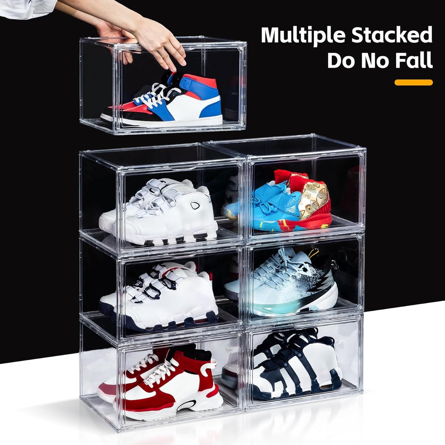 NYZE 12 Pack Acrylic Shoe Boxes Side Open, Clear Shoe Box Plastic Stackable, Shoe Storage Organizer