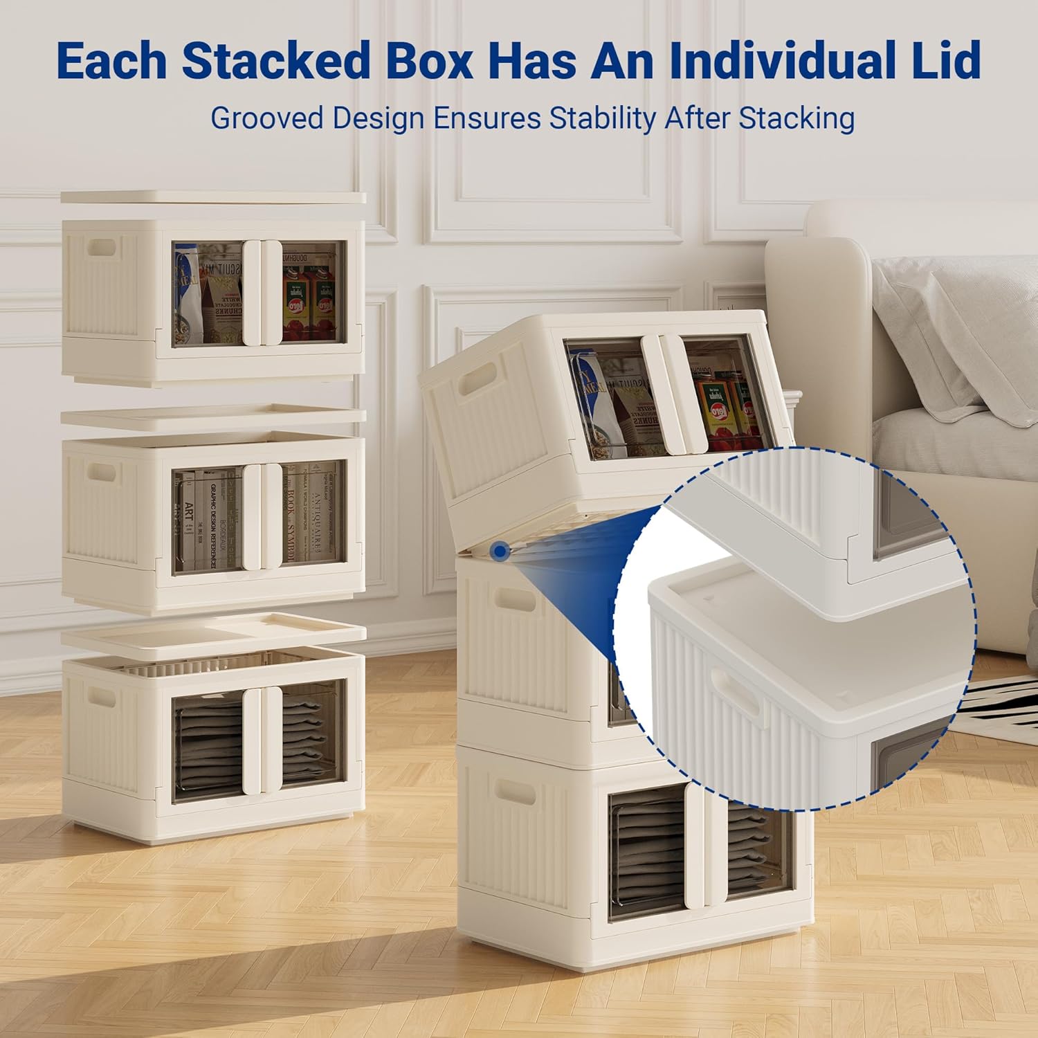 FLEXIMOUNTS 110 QT Stackable Storage Bins With Lids, Collapsible Plastic Storage Bins With Doors