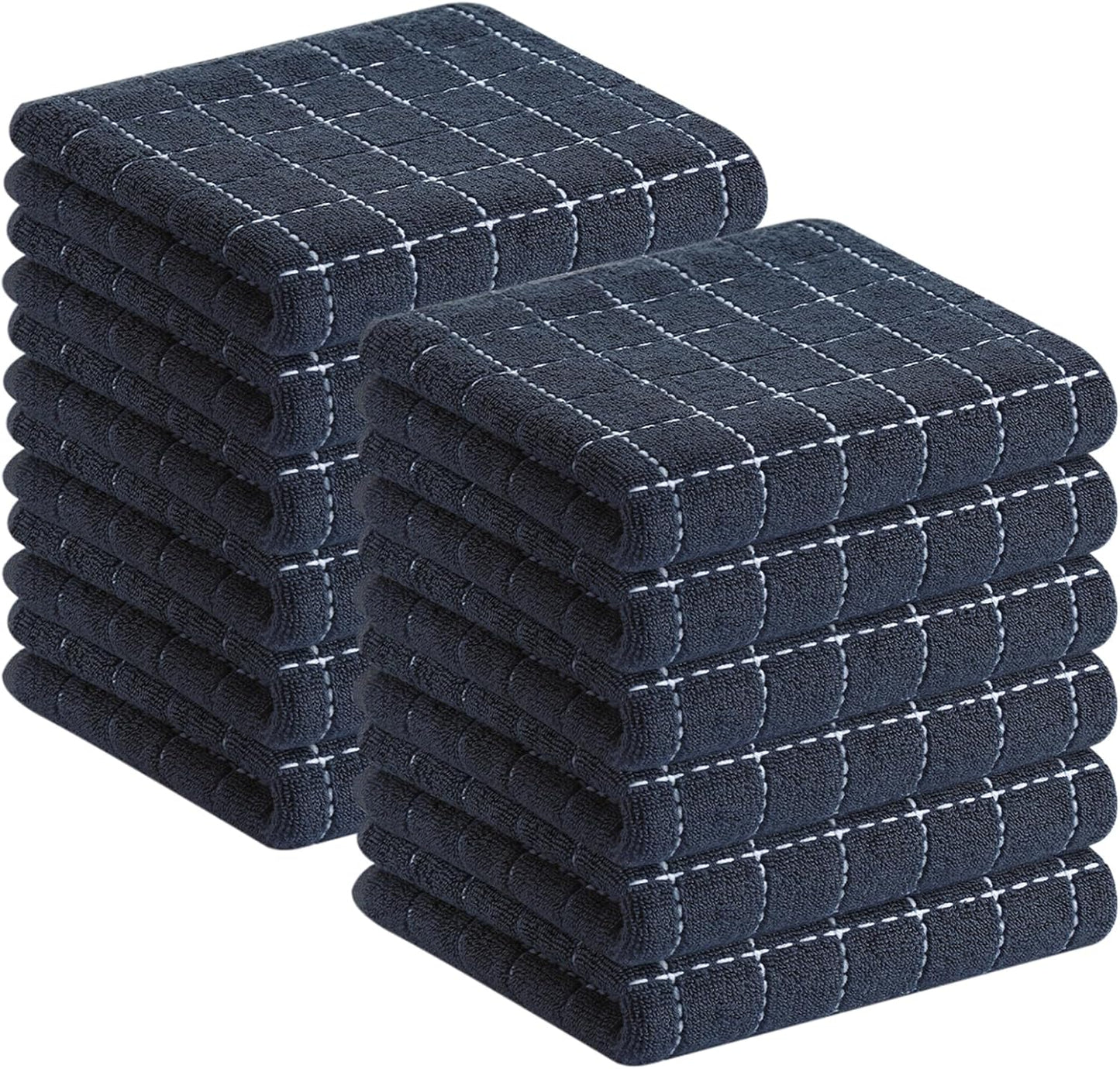 Homaxy 100% Cotton Terry Kitchen Towels(Dark Grey, 13 x 28 inches), Checkered Designed, Soft and