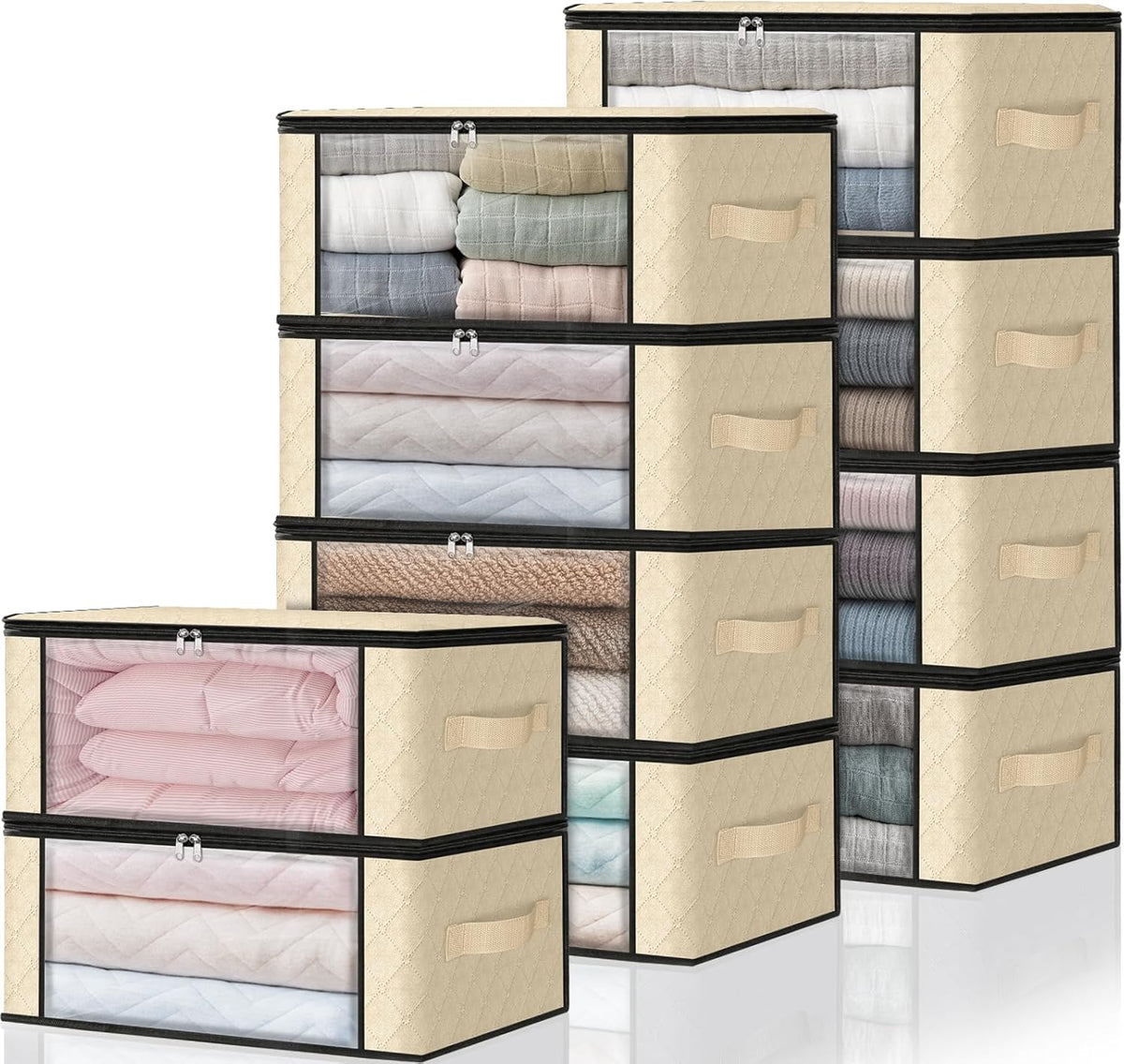HomeHacks Storage 10-Pack Clothes Organizer Storage Bags Foldable Storage Box with Large Clear