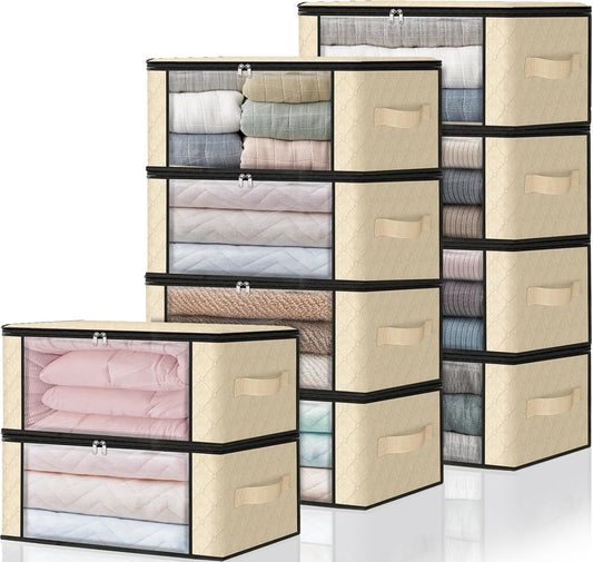 HomeHacks Storage 10-Pack Clothes Organizer Storage Bags Foldable Storage Box with Large Clear