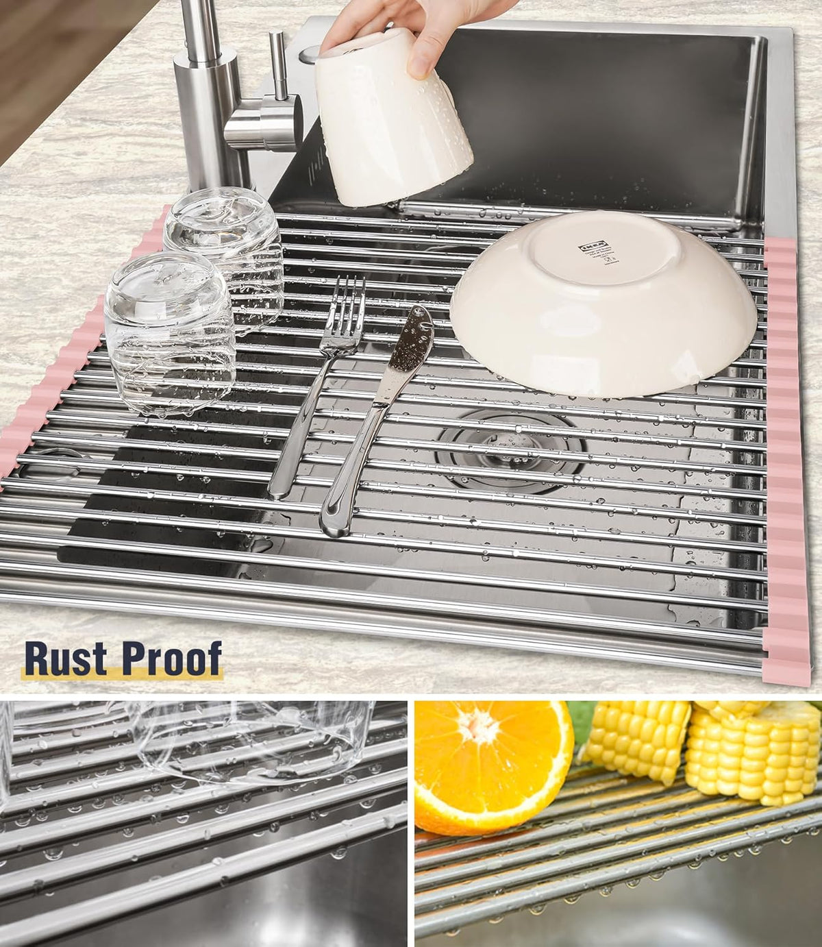 Tomorotec 21" x 15.5" Roll Up Dish Drying Rack Over Sink Drying Rack Sink Cover Kitchen Sink