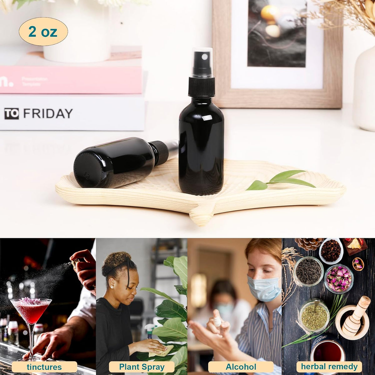 Black Glass Small Spray Bottle 2 oz 24 Packs,Fine Mist Sprayer Small Clear Bottles,Refillable