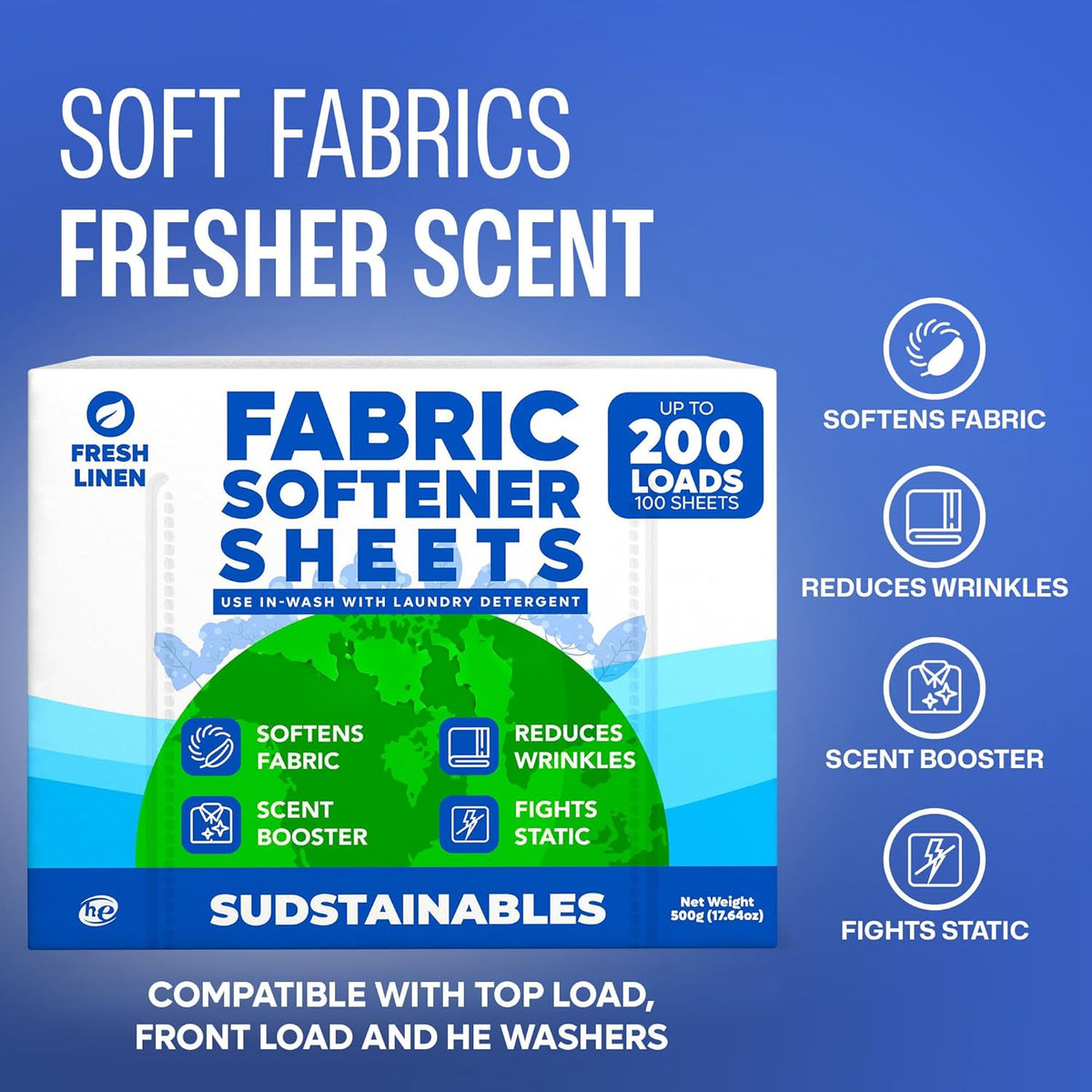 Sudstainables Fabric Softener Sheets for Washer – Laundry Softener Sheets for Washing Machines