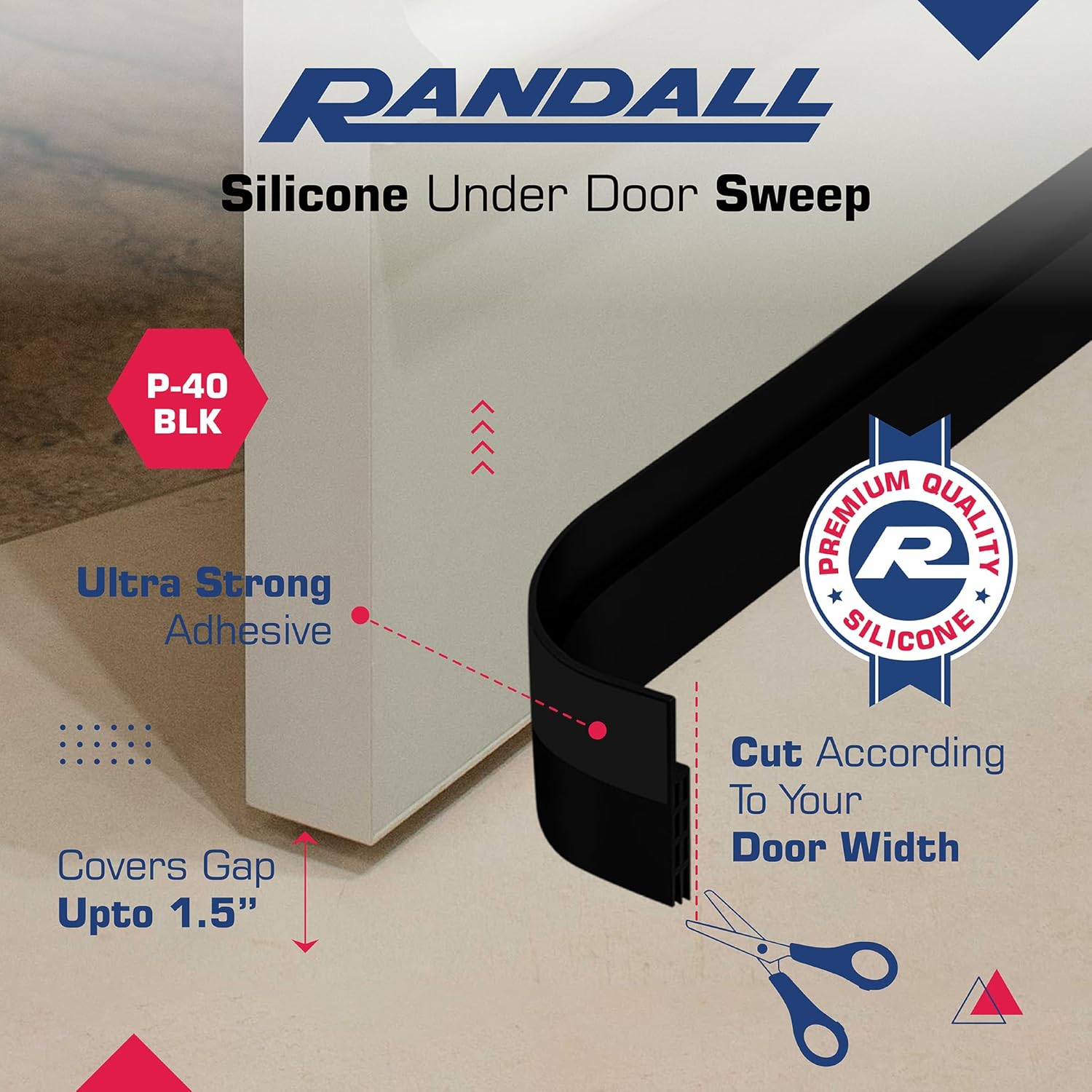 Adhesive Backed Door Draft Stopper – Silicone Under Door Sweep for Interior & Exterior Doors, Noise