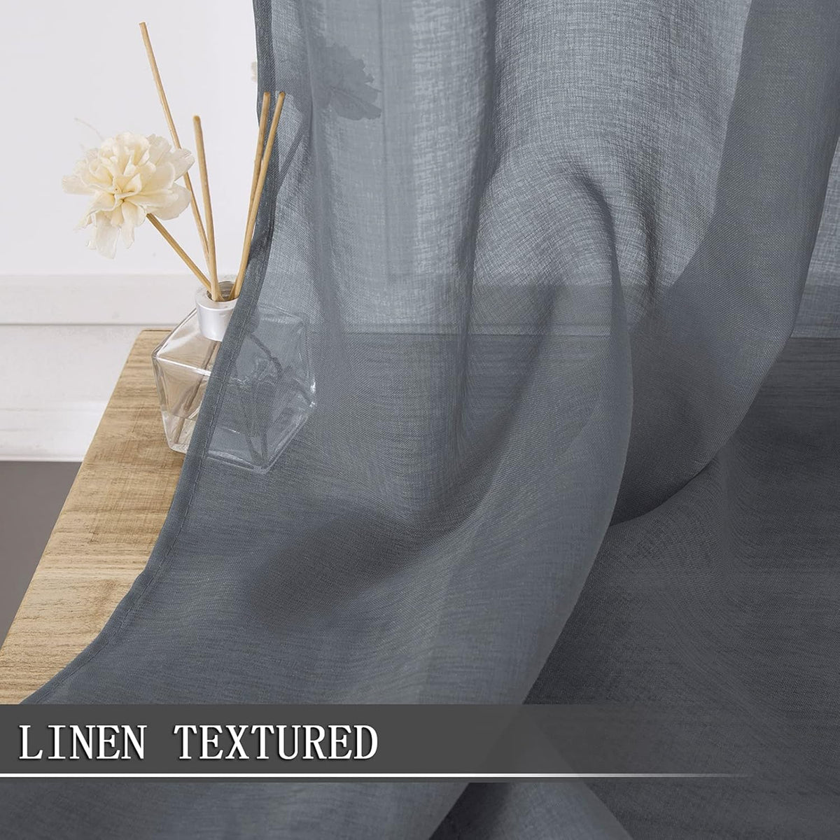 Tollpiz Sheer Curtain Linen Textured Living Room Curtains Sheer Light Filtering Rod Pocket Voile