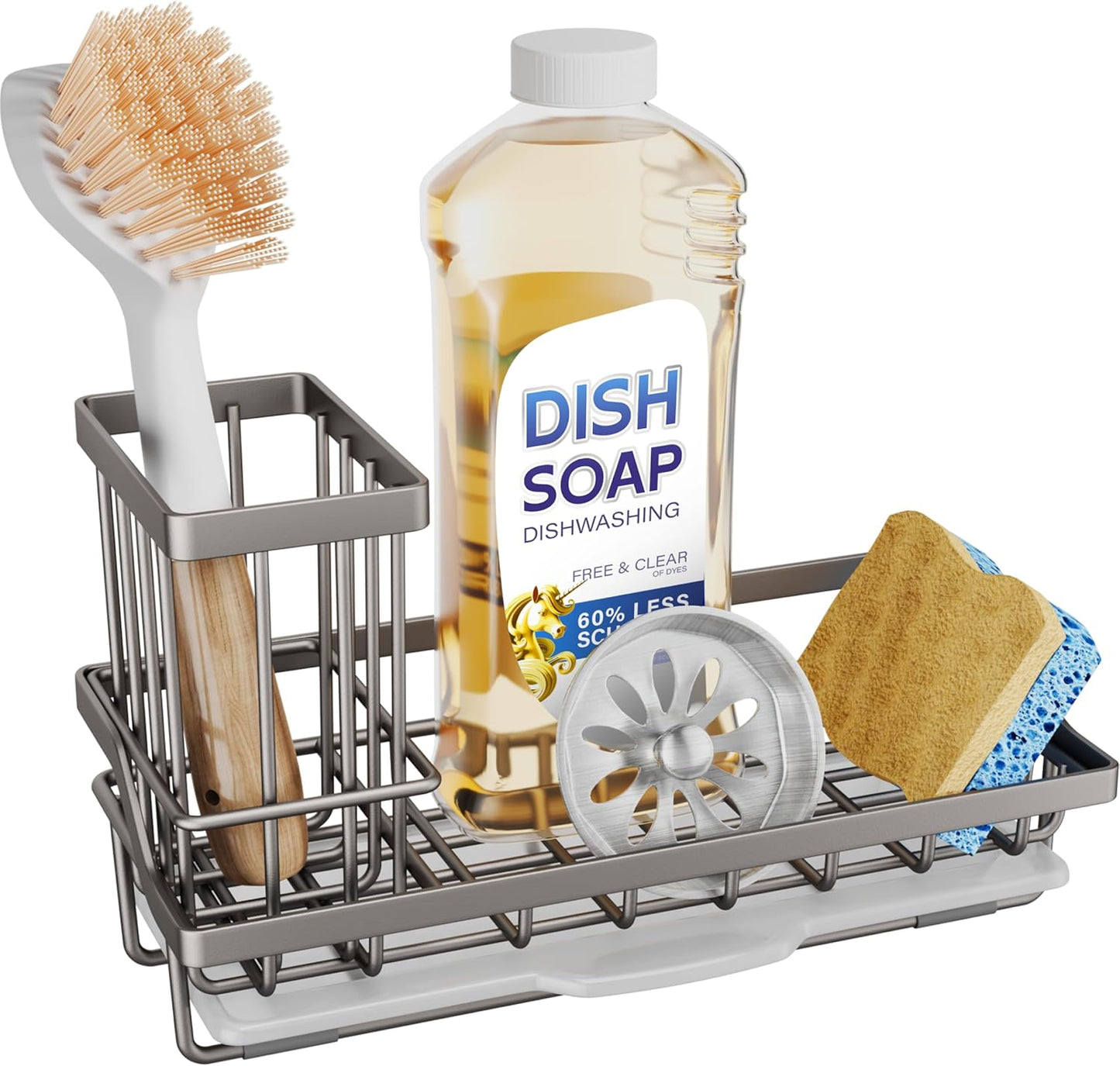 SWTYMIKI Sink Caddy Sponge Holder - Kitchen Sink Organizer with High Brush Holder for Countertop to