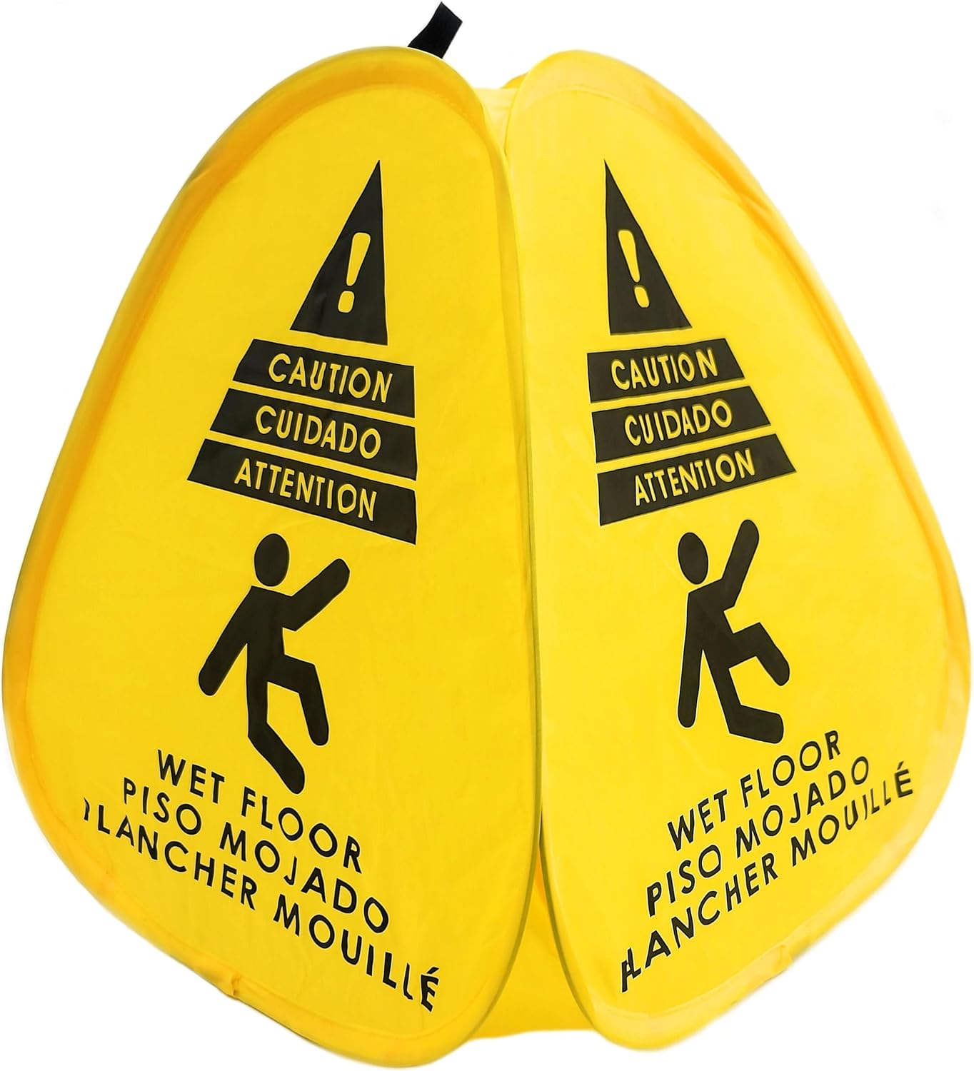 Kraken Sign Co - Pop-up Sign, Yellow 4-Sided Bilingual Trilingual English/Spanish/French Warning