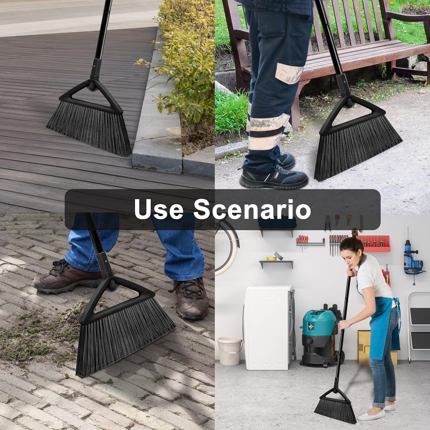 3PCS Heavy Duty Angle Broom, Long Pole Brooms for Indoor, Outdoor Sweeping, Kitchen to Courtyard