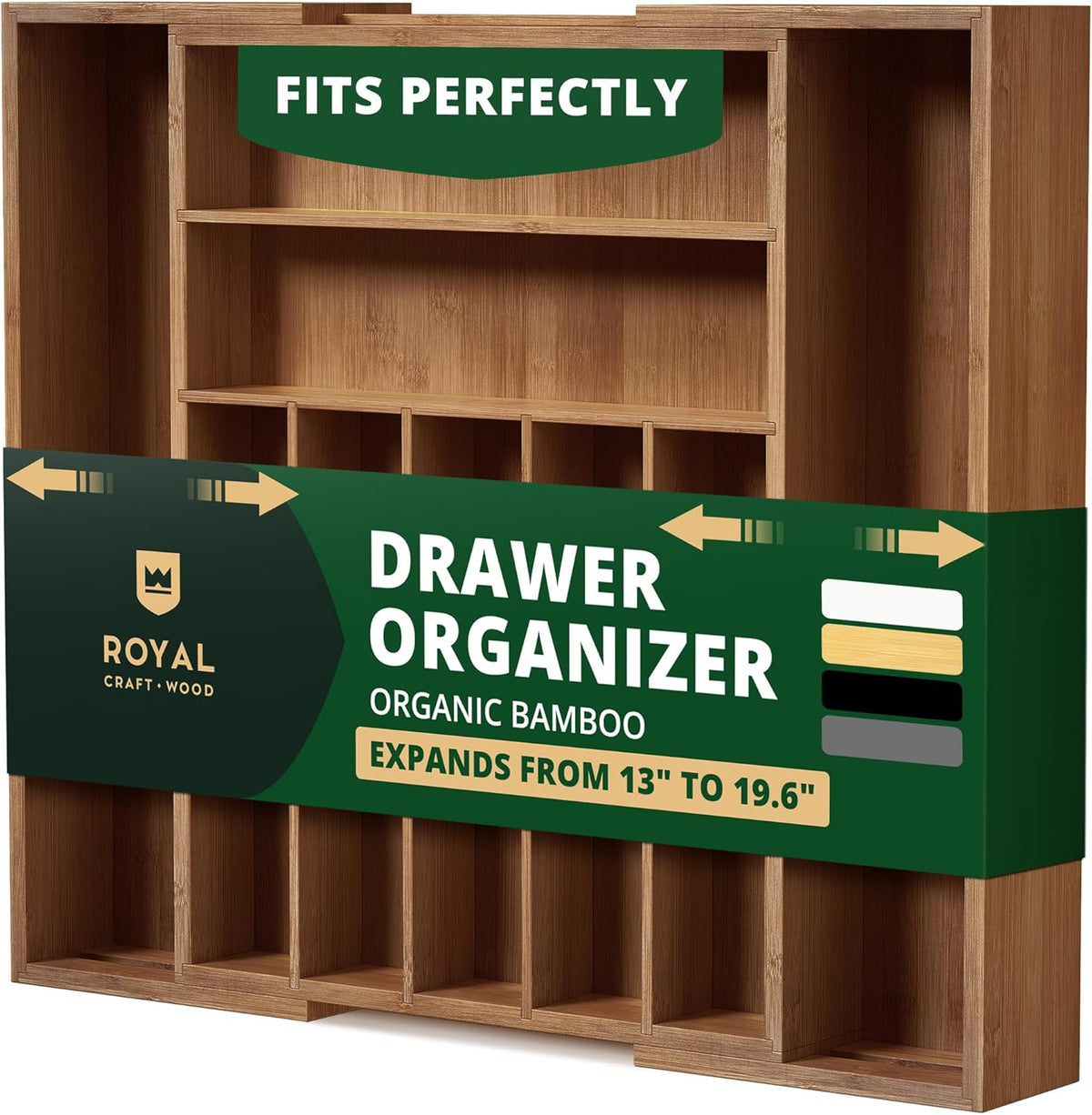 ROYAL CRAFT WOOD Luxury Bamboo Kitchen Drawer Organizer - Silverware Organizer - Utensil Holder and