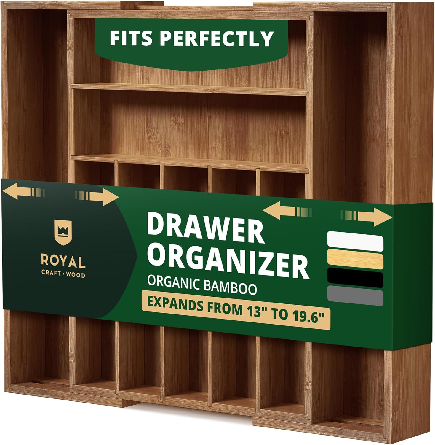 ROYAL CRAFT WOOD Luxury Bamboo Kitchen Drawer Organizer - Silverware Organizer - Utensil Holder and