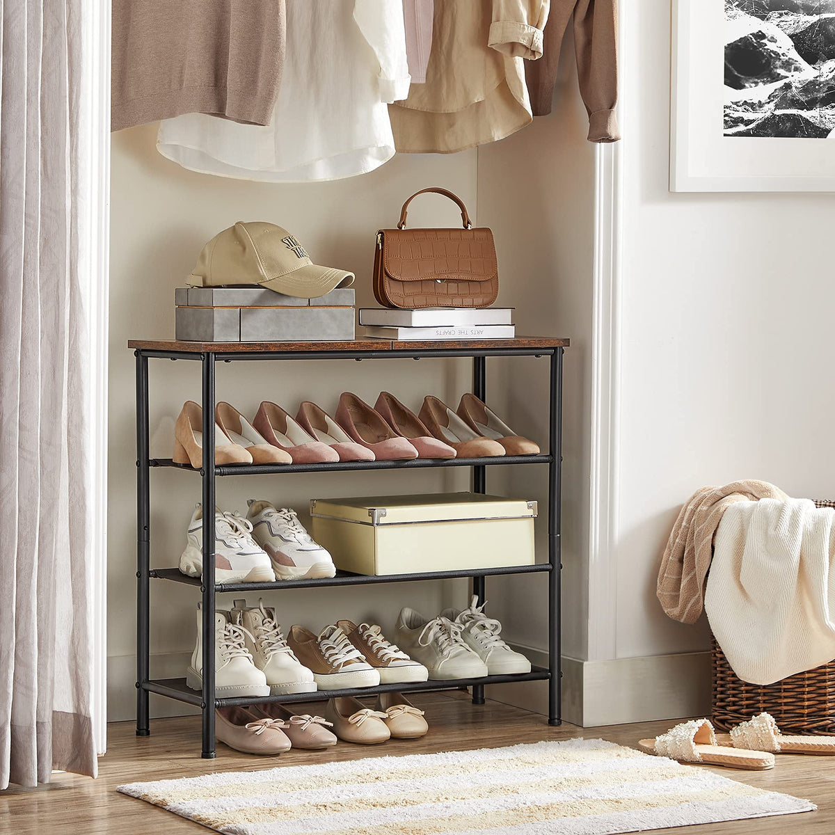 VASAGLE Shoe Rack, 4-Tier Shoe Storage Organizer for Entryway and Closet, Holds 9-12 Pairs of